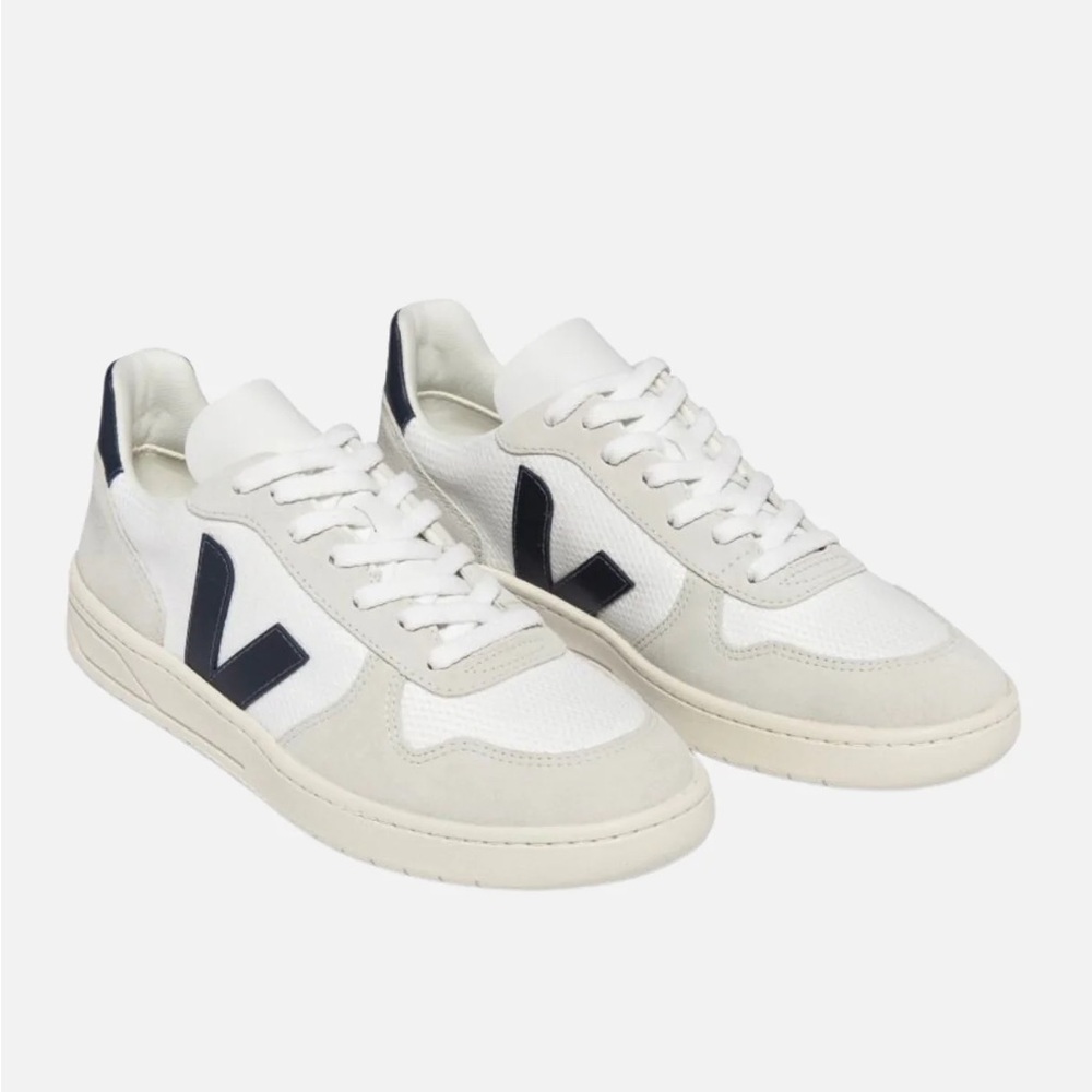 VEJA V-10 Sneakers, Mesh Low White Navy (T1-B), Mens US Size 11.5 EU 45